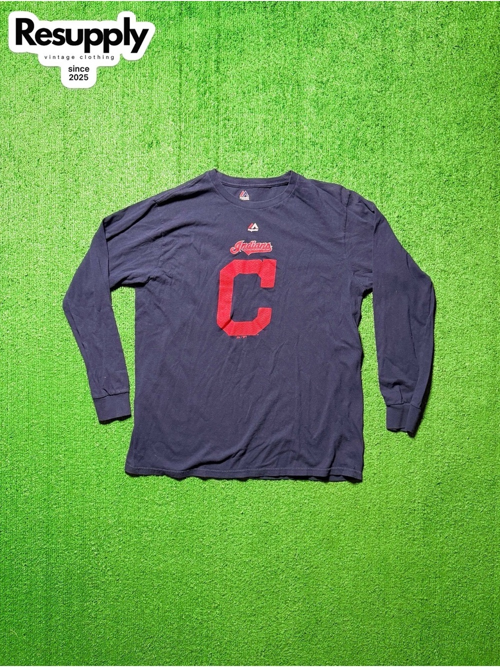 Majestic Navy Long Sleeve Tee with Red 'C' Logo
